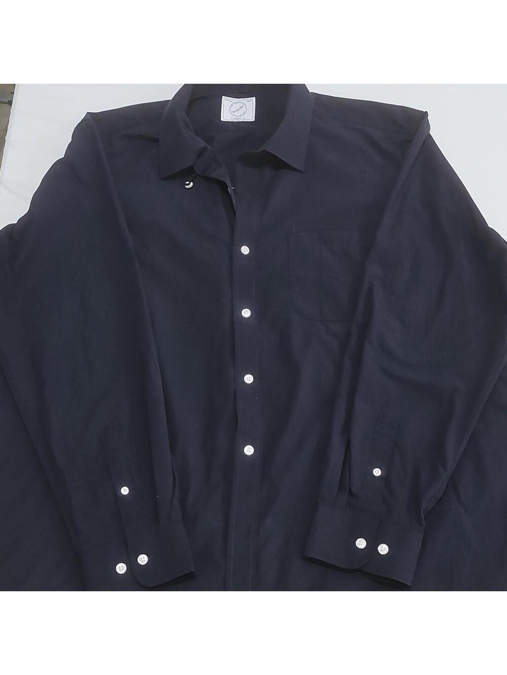 Bespoke Men's Dress Shirt XXL Classic Fit Navy Solid 18-18.5 36/37 Pockets 0141
